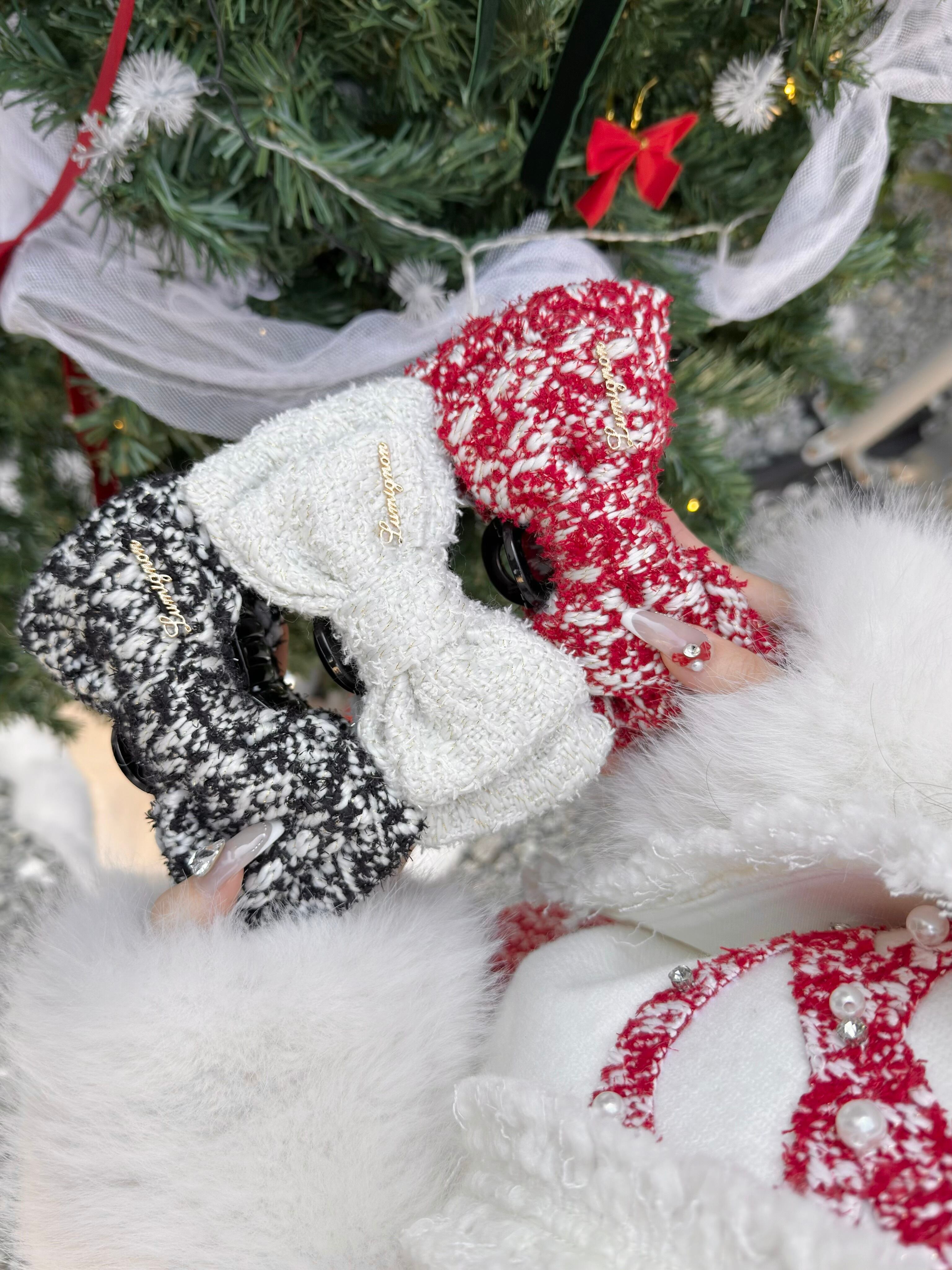 Lumignon original ♥ holiday tweed ribbon hair clip【レッド