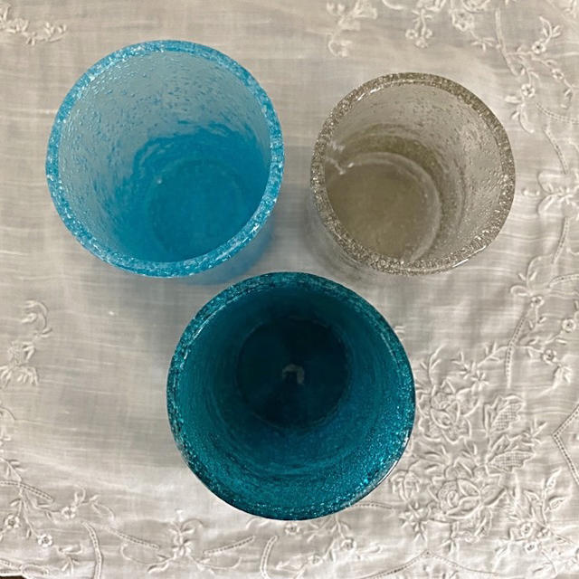 横山秀樹 グラス2個セット 水色 白 吹きガラス 泡 glass by hideki