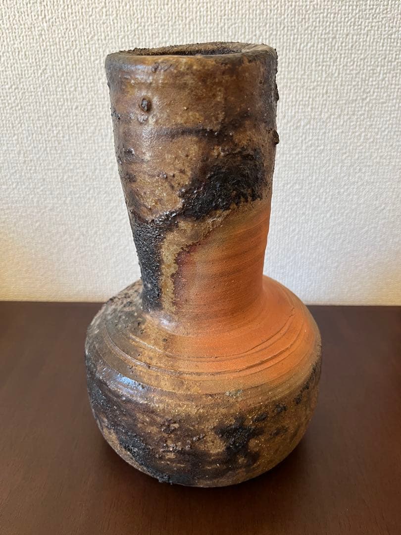 備前焼花瓶　藤原陶村（正義）作 備前焼 備前焼人間国宝 故藤原 啓 四方桟組箱共箱付き緋襷徳利1